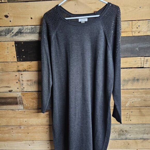 Calvin Klein Charcoal Studded Sweater Dress Size 2X Sleek and Subtle Sparkle - Picture 6 of 6